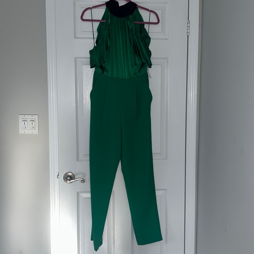 Alice and Olivia halter open back ruffle jumpsuit